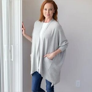 Zestt Organics Organic Cotton Knit Cocoon Cardigan Sweater Gray OS Open Front